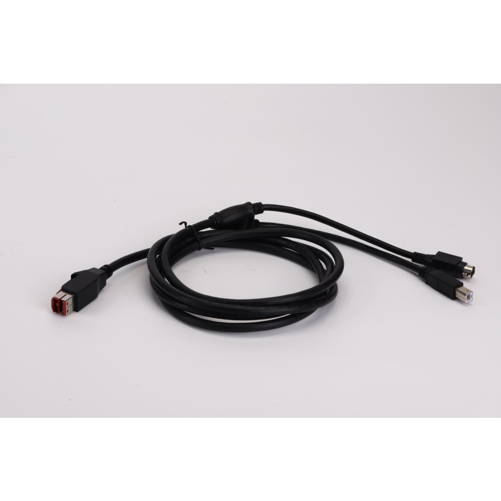 24V PoweredUSB cable 24V to USB-B male and Hosiden plug